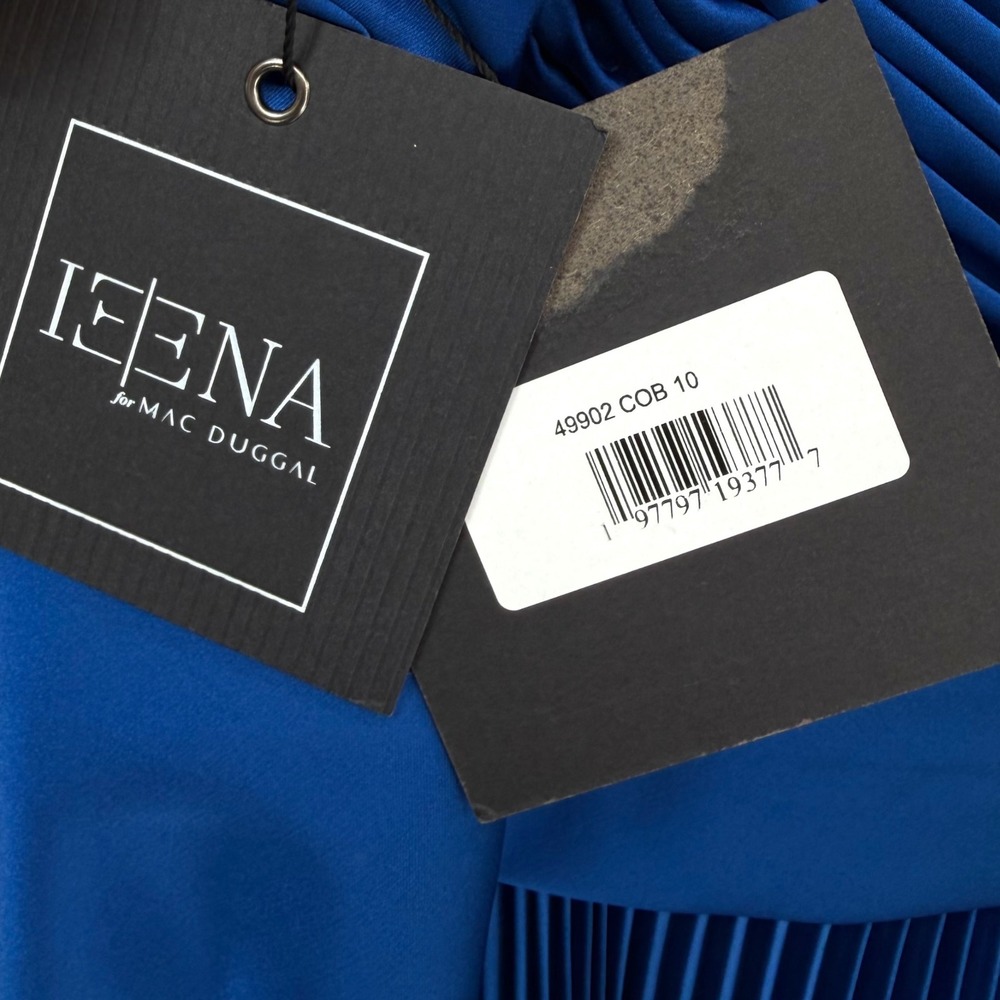 Mac Duggal Blue Pleated‎ Charmeuse One-Shoulder Ruffle Detail Evening Gown Sz 10 - Picture 10 of 11